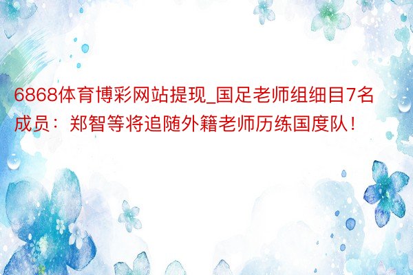 6868体育博彩网站提现_国足老师组细目7名成员：郑智等将追随外籍老师历练国度队！