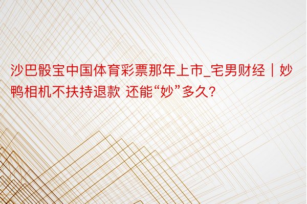 沙巴骰宝中国体育彩票那年上市_宅男财经｜妙鸭相机不扶持退款 还能“妙”多久？