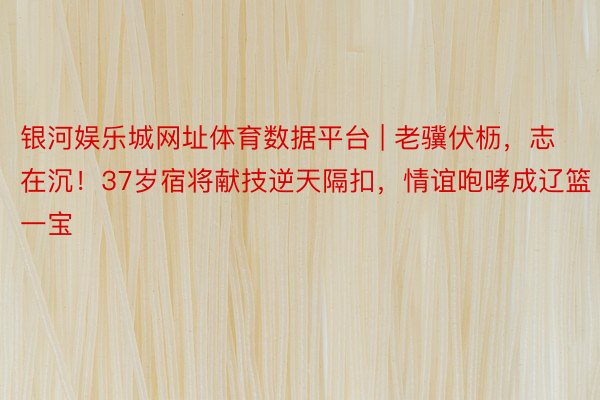 银河娱乐城网址体育数据平台 | 老骥伏枥，志在沉！37岁宿将献技逆天隔扣，情谊咆哮成辽篮一宝