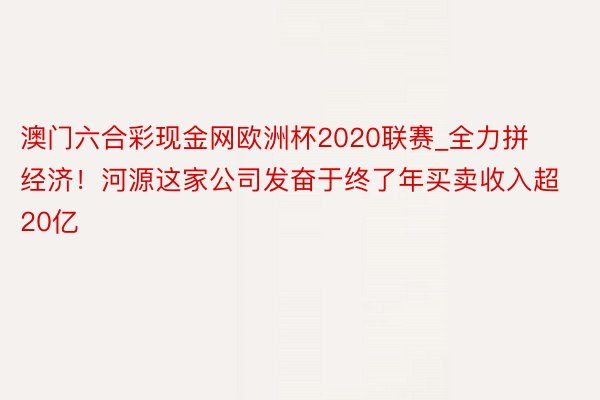 澳门六合彩现金网欧洲杯2020联赛_全力拼经济！河源这家公司发奋于终了年买卖收入超20亿